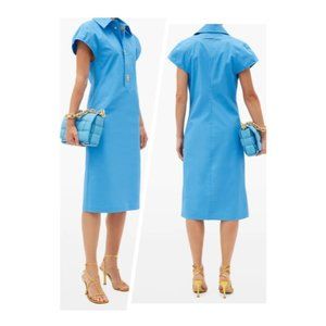 BOTTEGA VENETA Blue Coated Cotton Poplin  Mid Length Dress Size:40-S